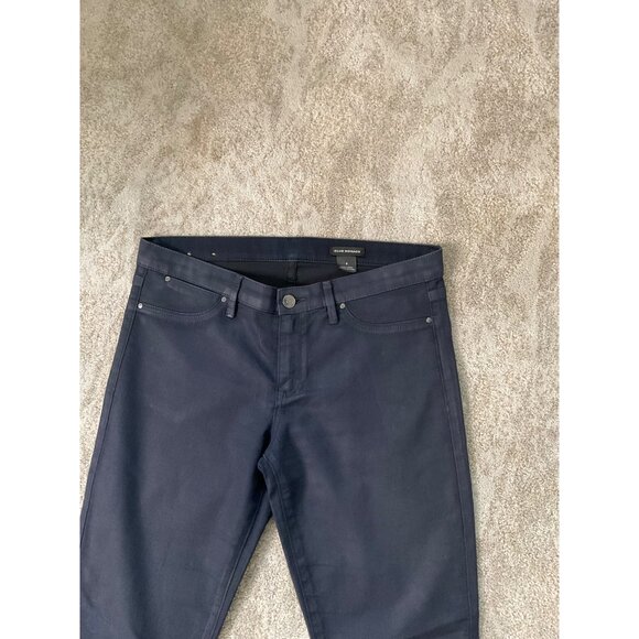 Club Monaco Dark Navy Skinny Leg Jeans Women's Size 6 Stretch Denim Faux Leather - Picture 3 of 7